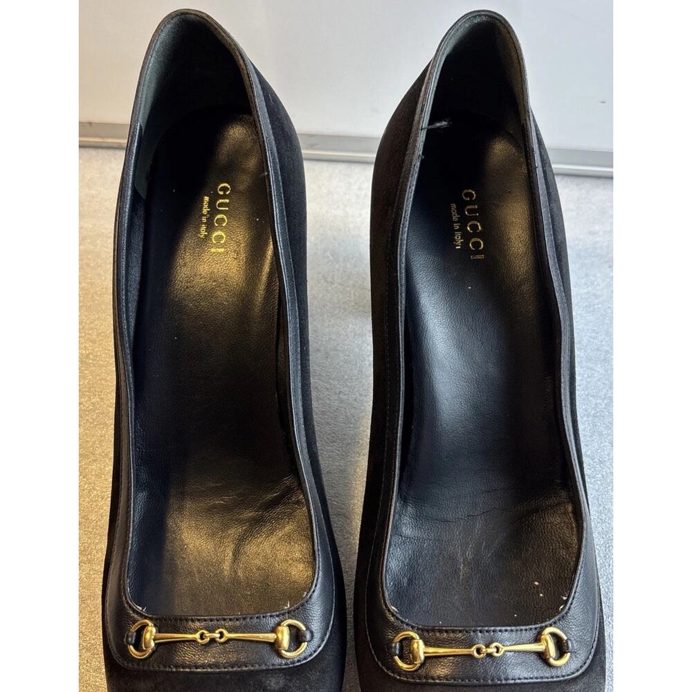 Gucci Womens Size 40.5- US 10.5 Black Horsebit Suede Pumps Classic - Picture 7 of 13